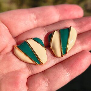Vintage Jaclyn Smith Teal & Ivory Glam Statement Earrings